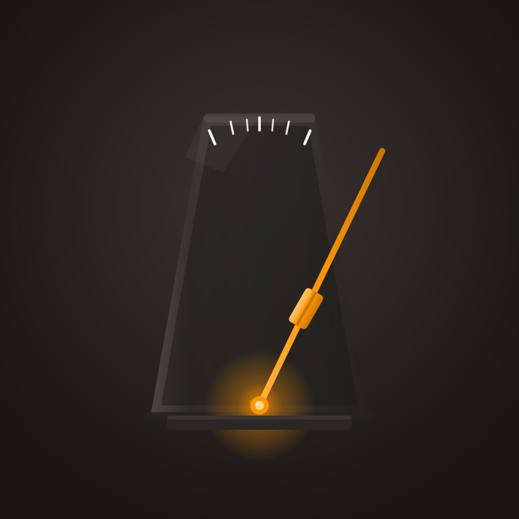 Tactus app icon — a dark glass metronome with a glowing amber needle